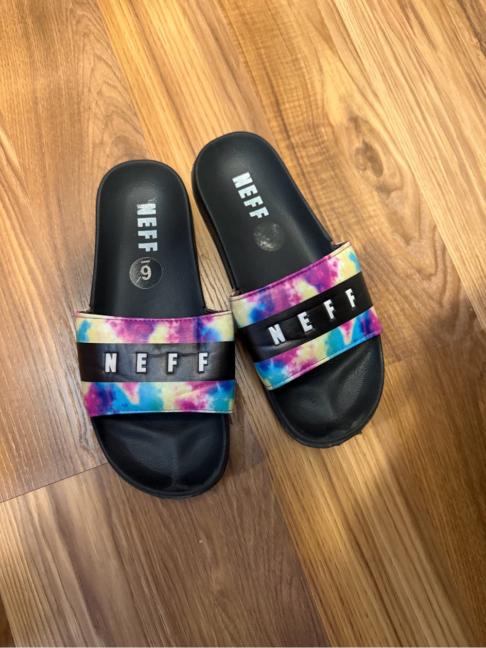 Neff Black Slides with Multicolor Tie-Dye Straps